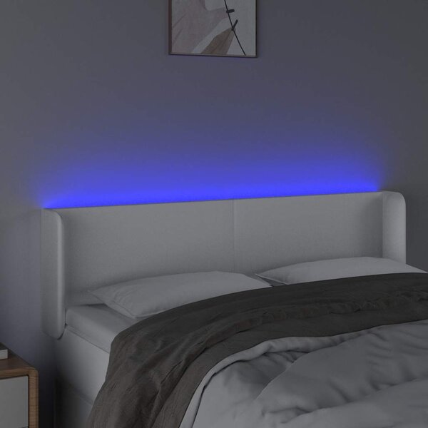 Čelo postele s LED bílé 147 x 16 x 78/88 cm umělá kůže 3123047