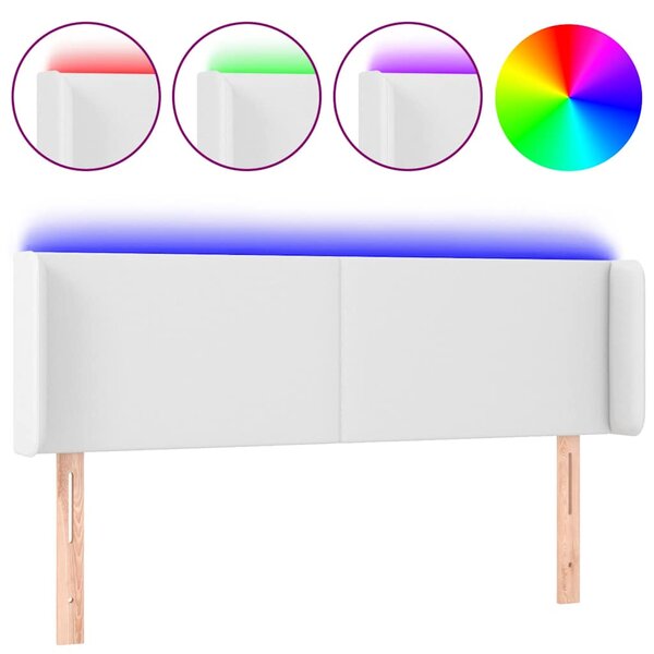 Čelo postele s LED bílé 147 x 16 x 78/88 cm umělá kůže 3123047