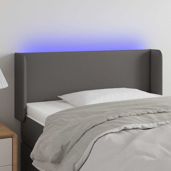 Čelo postele s LED šedé 83 x 16 x 78/88 cm umělá kůže 3123032