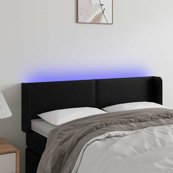 Čelo postele s LED černé 147 x 16 x 78/88 cm umělá kůže 3123046
