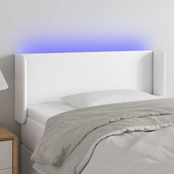 Čelo postele s LED bílé 83 x 16 x 78/88 cm umělá kůže 3123029