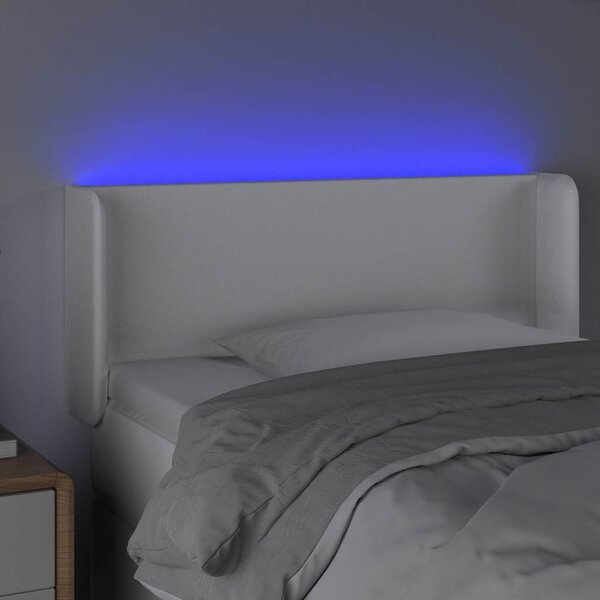 Čelo postele s LED bílé 83 x 16 x 78/88 cm umělá kůže 3123029