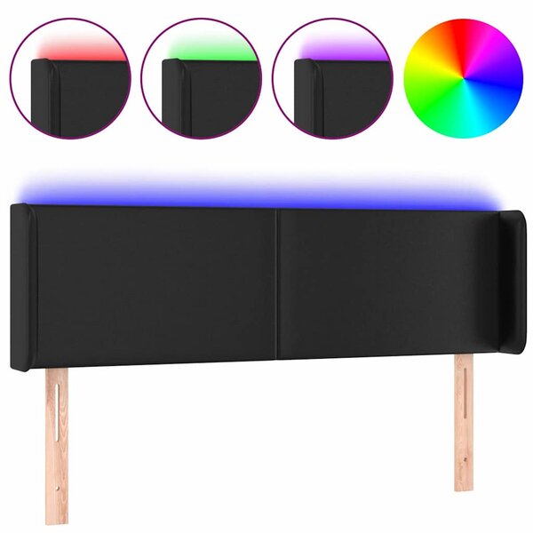 Čelo postele s LED černé 147 x 16 x 78/88 cm umělá kůže 3123046