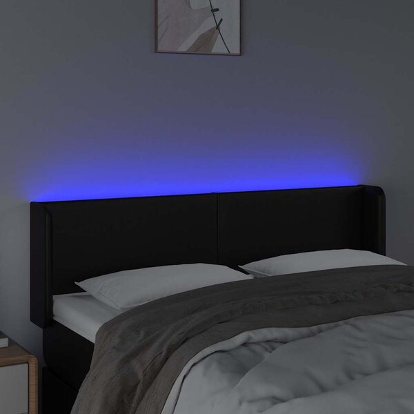 Čelo postele s LED černé 147 x 16 x 78/88 cm umělá kůže 3123046