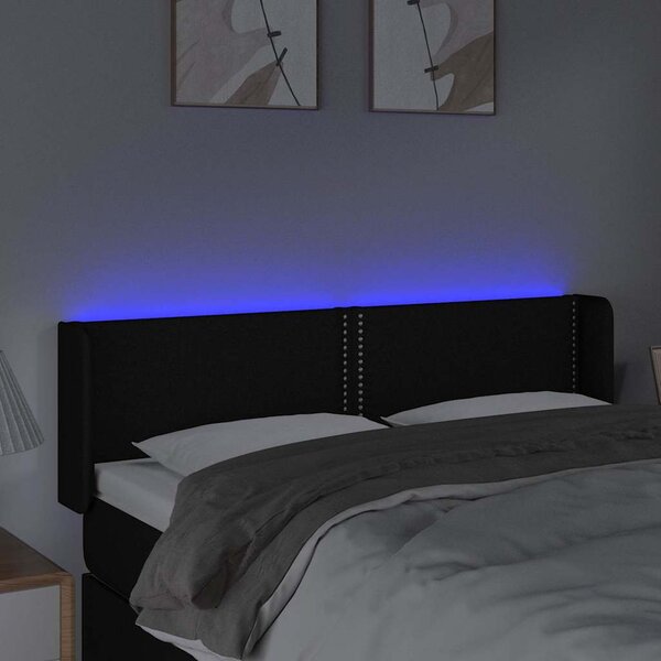 Čelo postele s LED černé 147 x 16 x 78/88 cm textil 3123096
