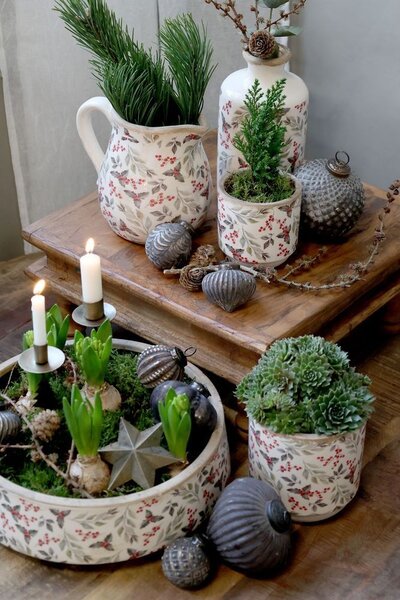 Béžová keramická mísa s cesmínou Holly - Ø 30*10 cm - Chic Antique