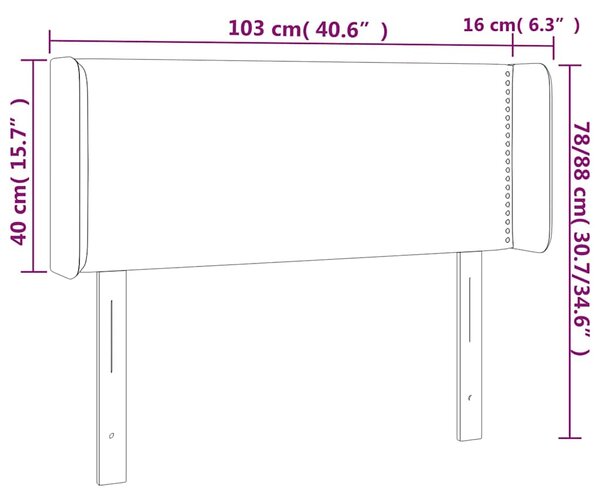 Čelo postele s LED černé 103 x 16 x 78/88 cm textil 3123088