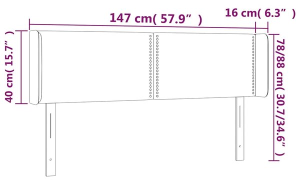 Čelo postele s LED tmavě šedé 147 x 16 x 78/88 cm samet 3123145