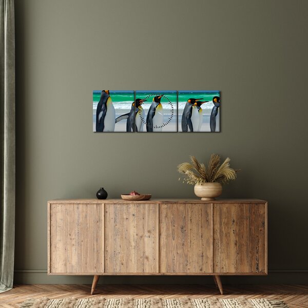 Obraz - Skupina královských Tučňáků (s hodinami) (90x30 cm)