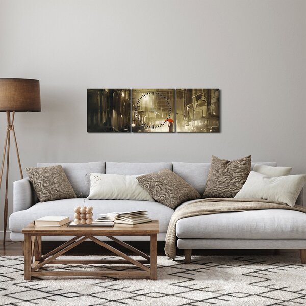 Obraz - Žena za deštivé noci (s hodinami) (90x30 cm)