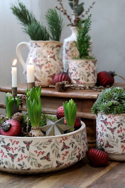 Béžová keramická mísa s cesmínou Holly - Ø 30*10 cm - Chic Antique