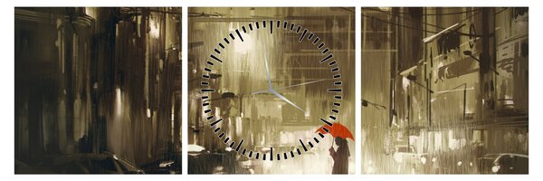 Obraz - Žena za deštivé noci (s hodinami) (90x30 cm)