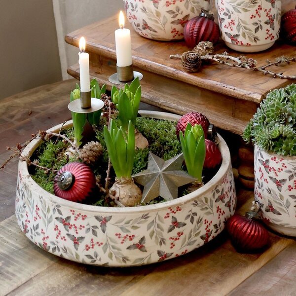 Béžová keramická mísa s cesmínou Holly - Ø 30*10 cm - Chic Antique