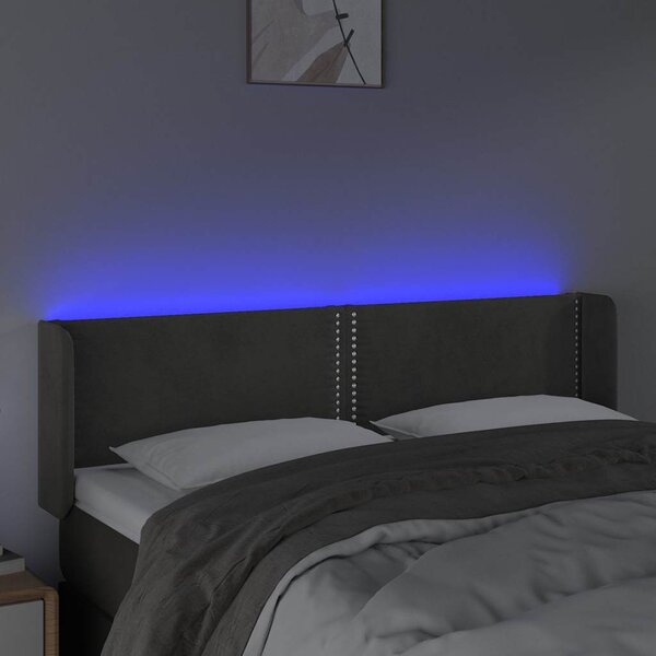 Čelo postele s LED tmavě šedé 147 x 16 x 78/88 cm samet 3123145