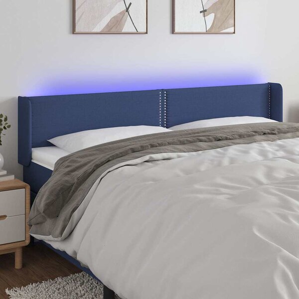 Čelo postele s LED modré 203 x 16 x 78/88 cm textil 3123124