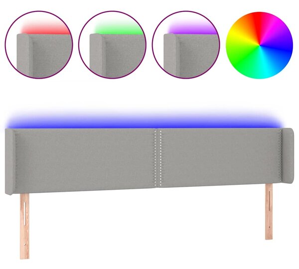 Čelo postele s LED světle šedé 203 x 16 x 78/88 cm textil 3123118