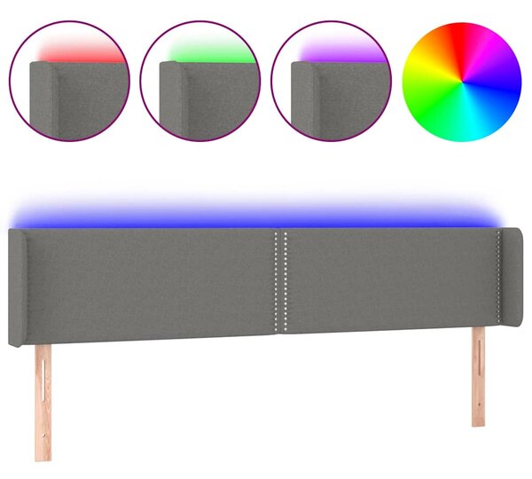 Čelo postele s LED tmavě šedé 203 x 16 x 78/88 cm textil 3123119