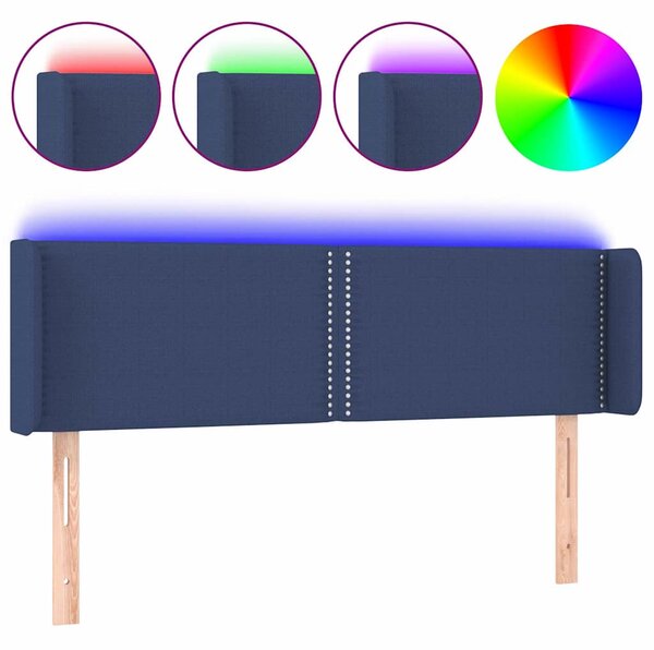 Čelo postele s LED modré 147 x 16 x 78/88 cm textil 3123100