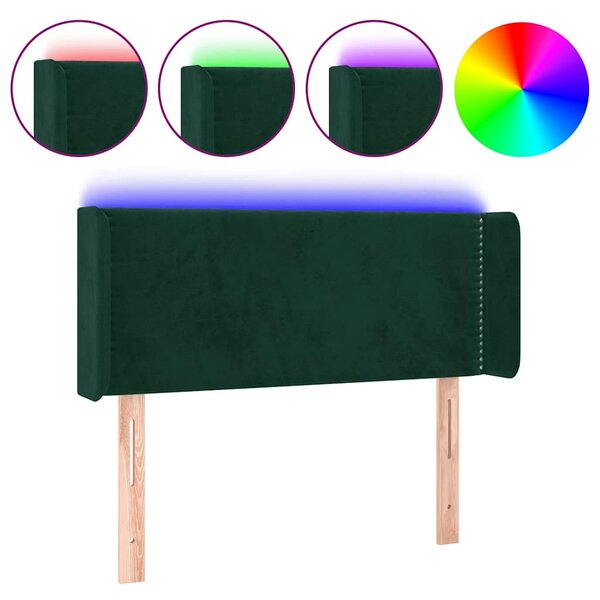 Čelo postele s LED tmavě zelené 83 x 16 x 78/88 cm samet 3123129