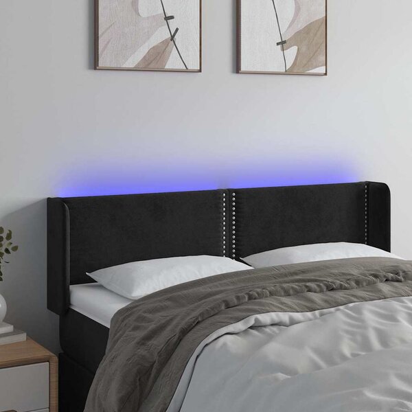 Čelo postele s LED černé 147 x 16 x 78/88 cm samet 3123146