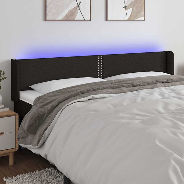 Čelo postele s LED černé 183 x 16 x 78/88 cm textil 3123112