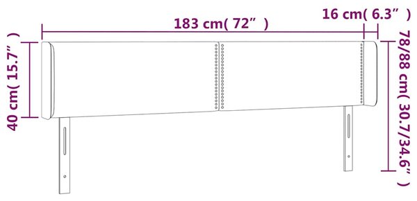 Čelo postele s LED černé 183 x 16 x 78/88 cm textil 3123112