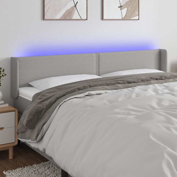 Čelo postele s LED světle šedé 203 x 16 x 78/88 cm textil 3123118
