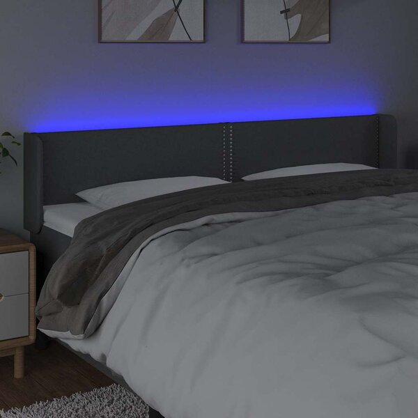 Čelo postele s LED tmavě šedé 203 x 16 x 78/88 cm textil 3123119
