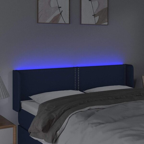 Čelo postele s LED modré 147 x 16 x 78/88 cm textil 3123100