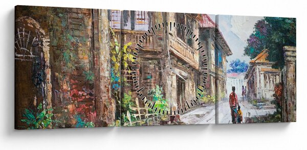 Obraz Filipínské vesnice, Asie (s hodinami) (90x30 cm)