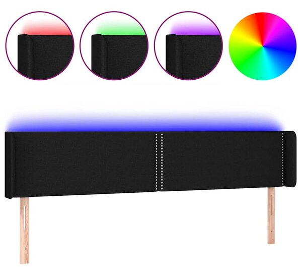 Čelo postele s LED černé 183 x 16 x 78/88 cm textil 3123112