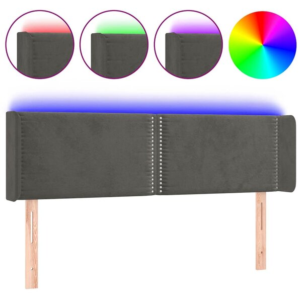 Čelo postele s LED tmavě šedé 147 x 16 x 78/88 cm samet 3123145