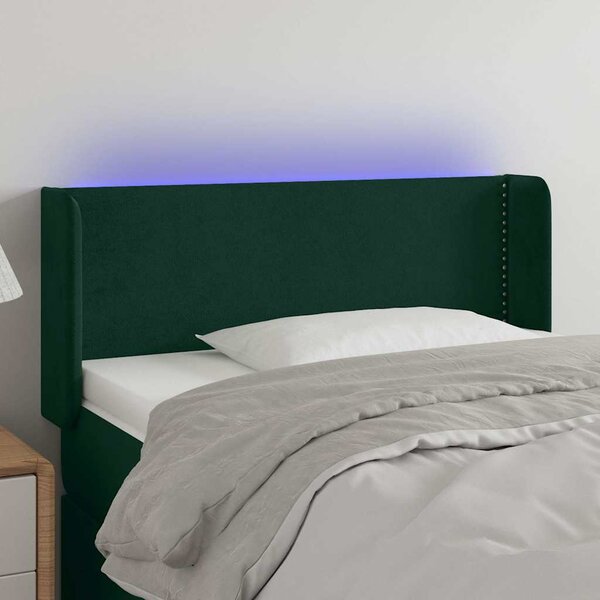 Čelo postele s LED tmavě zelené 83 x 16 x 78/88 cm samet 3123129