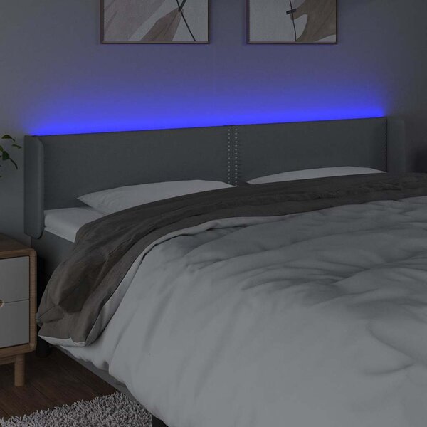 Čelo postele s LED světle šedé 203 x 16 x 78/88 cm textil 3123118