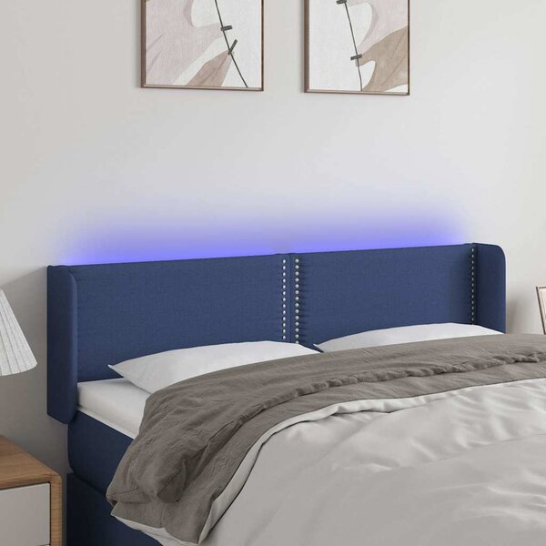 Čelo postele s LED modré 147 x 16 x 78/88 cm textil 3123100