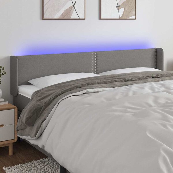 Čelo postele s LED tmavě šedé 203 x 16 x 78/88 cm textil 3123119