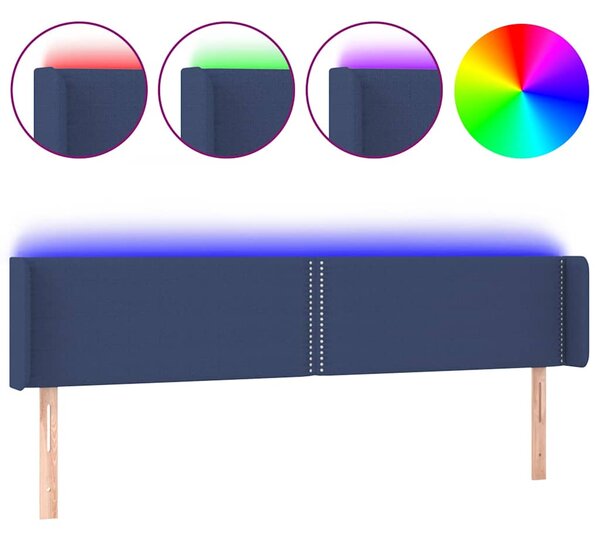 Čelo postele s LED modré 203 x 16 x 78/88 cm textil 3123124