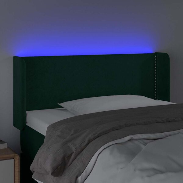 Čelo postele s LED tmavě zelené 83 x 16 x 78/88 cm samet 3123129