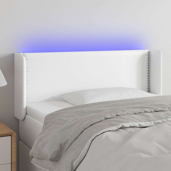 Čelo postele s LED bílé 103 x 16 x 78/88 cm umělá kůže 3123181