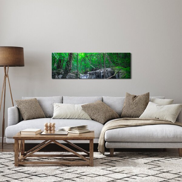 Obraz - Vodopád Erawan, Kanchanaburi, Thajsko (s hodinami) (90x30 cm)