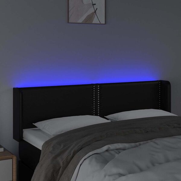 Čelo postele s LED černé 147 x 16 x 78/88 cm umělá kůže 3123186