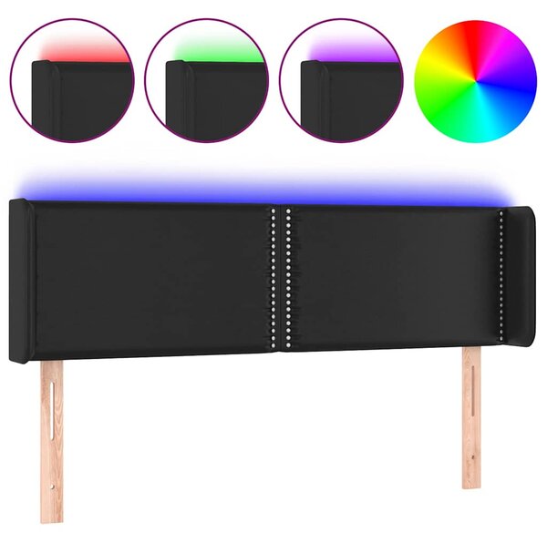 Čelo postele s LED černé 147 x 16 x 78/88 cm umělá kůže 3123186