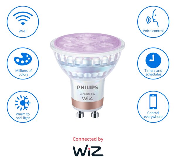 WiZ Smart LED 50W bodové světlo PAR16, 2× GU10 345lm 2200-6500K