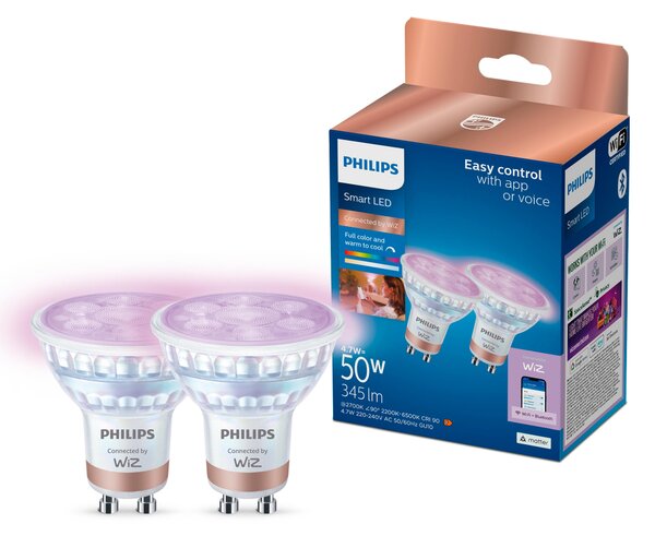 WiZ Smart LED 50W bodové světlo PAR16, 2× GU10 345lm 2200-6500K