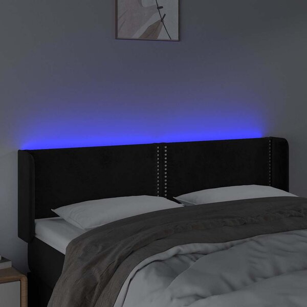 Čelo postele s LED černé 147 x 16 x 78/88 cm samet 3123146