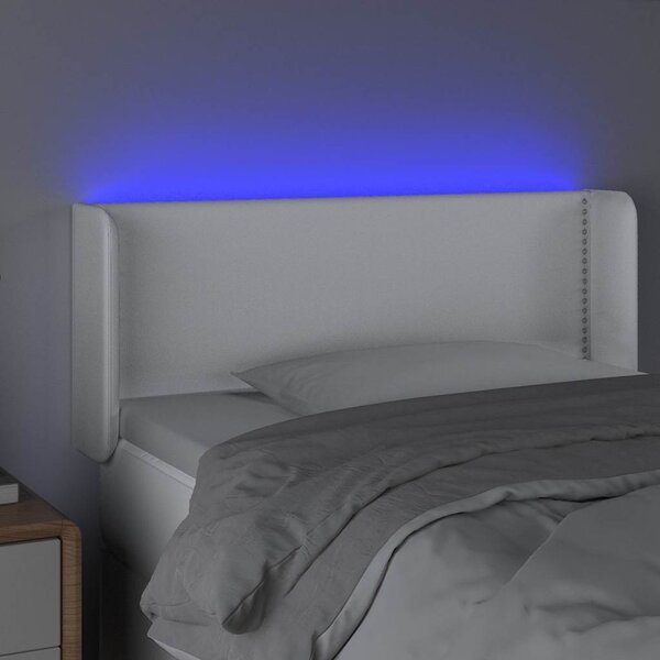 Čelo postele s LED bílé 103 x 16 x 78/88 cm umělá kůže 3123181