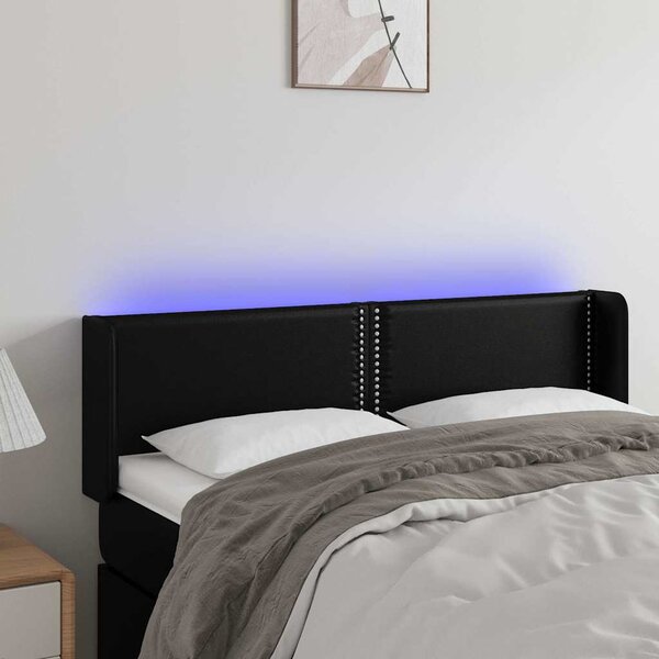 Čelo postele s LED černé 147 x 16 x 78/88 cm umělá kůže 3123186