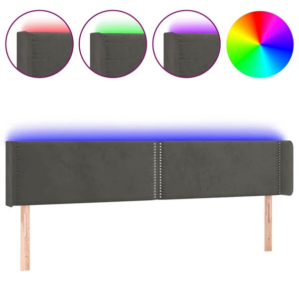 Čelo postele s LED tmavě šedé 203 x 16 x 78/88 cm samet 3123163