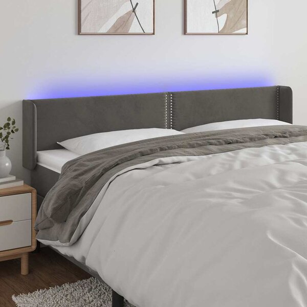 Čelo postele s LED tmavě šedé 203 x 16 x 78/88 cm samet 3123163