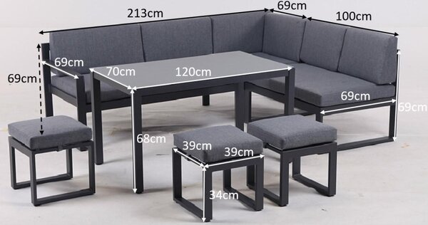 ZAHRADNÍ JÍDELNÍ SET 6dílné, kov, sklo, textil Ambia Garden - Online Only zahradní nábytek, Online Only